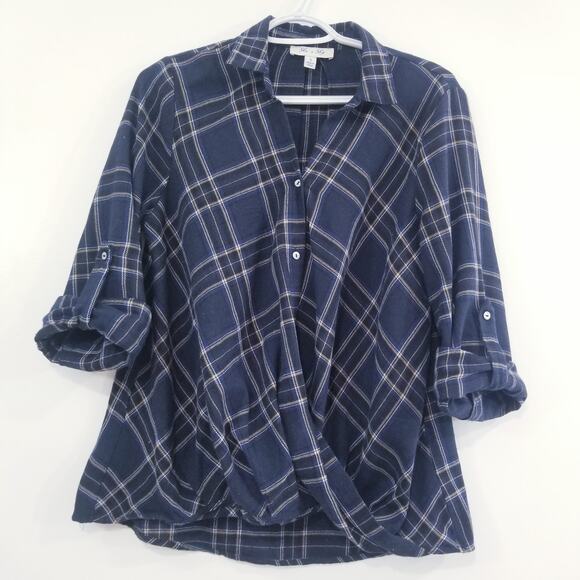 She + Sky Faux Wrap Flannel Plaid Button Down Shirts - Picture 1 of 8